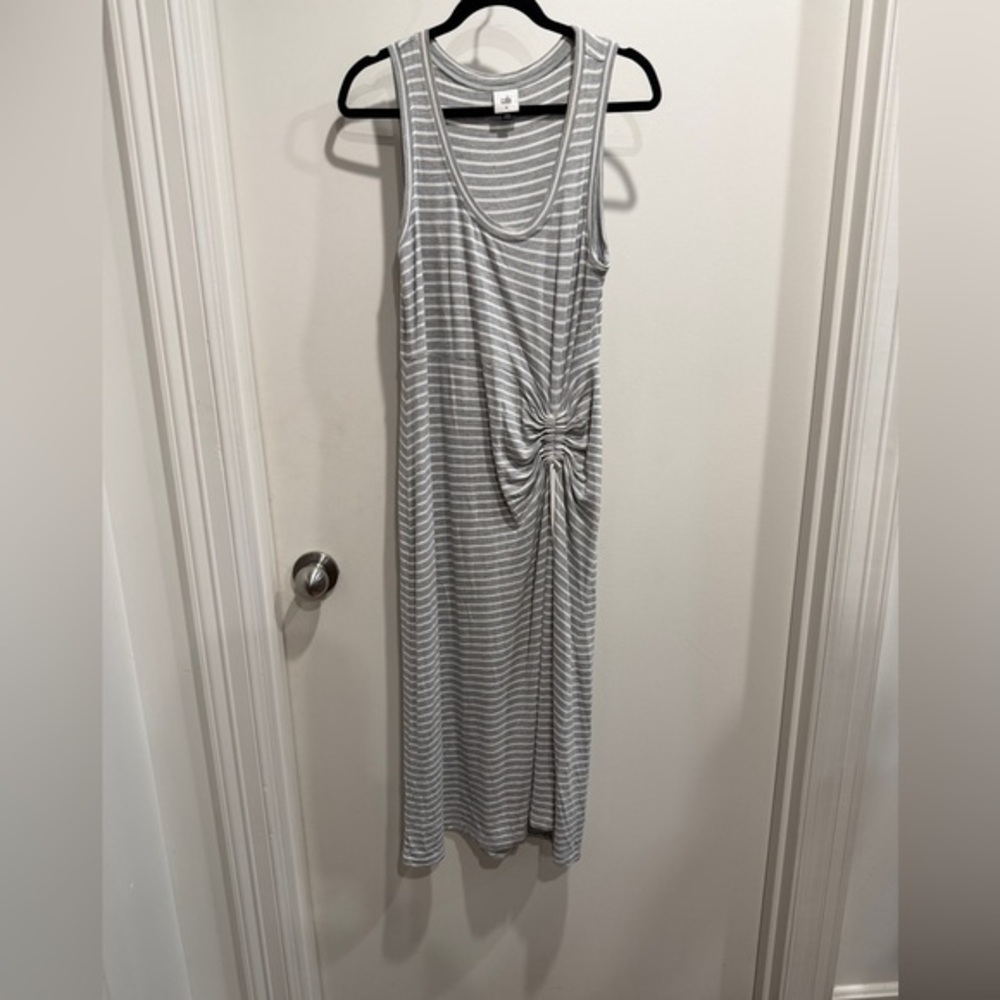 CAbi Gray and White Striped Maxi Dress